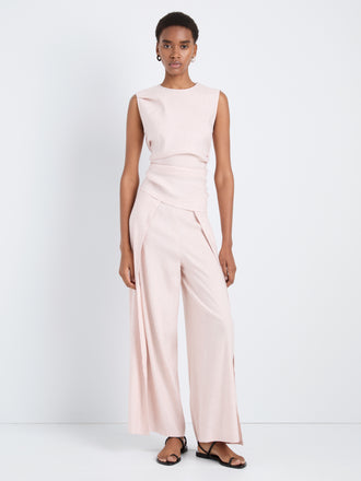 Proenza Schouler Front full length image of model wearing Anoushka Top in Linen Slub in Orchid