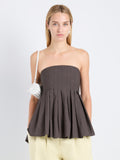 Proenza Schouler Front cropped image of model wearing Avine Top in Rumpled Cotton in Coffee