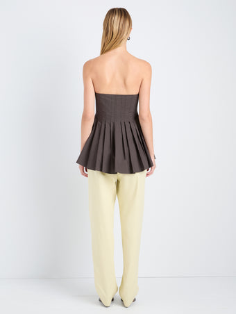 Proenza Schouler Back full length image of model wearing Avine Top in Rumpled Cotton in Coffee