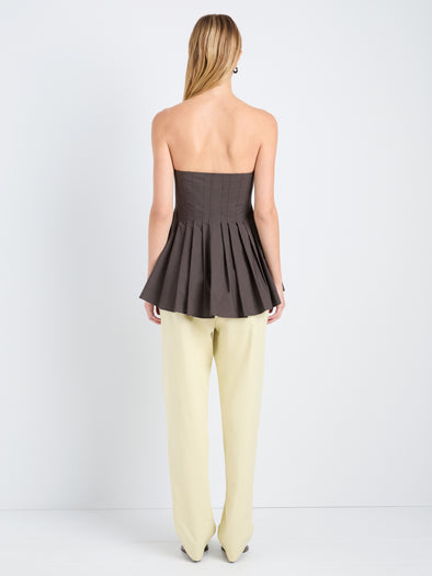 Proenza Schouler Back full length image of model wearing Avine Top in Rumpled Cotton in Coffee