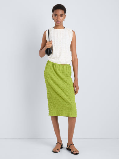 Proenza Schouler Front full length image of model wearing Bradley Crewneck in Textured Cotton in Off White