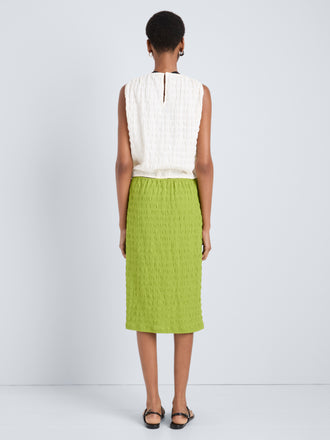 Proenza Schouler Back full length image of model wearing Bradley Crewneck in Textured Cotton in Off White