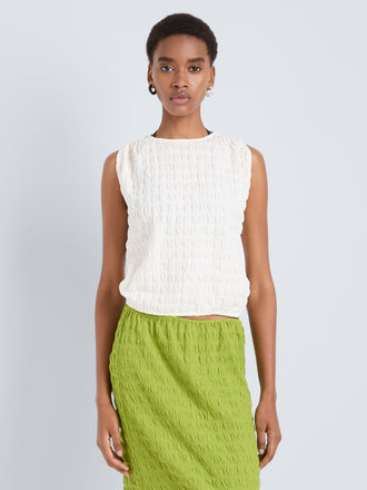 Proenza Schouler Detail image of model wearing Bradley Crewneck in Textured Cotton in Off White