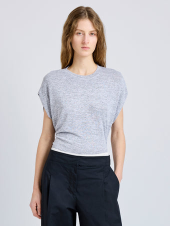 Proenza Schouler Cropped Front On Model image of the Reeva Tee in Marled Jersey in Grey Melange