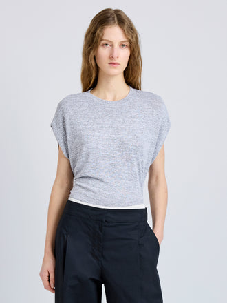 Proenza Schouler Cropped Front On Model image of the Reeva Tee in Marled Jersey in Grey Melange