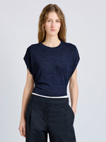 Proenza Schouler Cropped On Model Front Image of Reeva Tee in Marled Jersey in Navy 