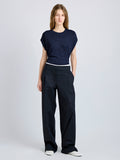 Proenza Schouler Full Length On Model Front Image of Reeva Tee in Marled Jersey in Navy 