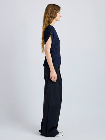Proenza Schouler Full Length On Model Side Image of Reeva Tee in Marled Jersey in Navy 
