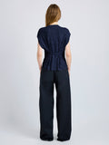 Proenza Schouler Full Length On Model Back Image of Reeva Tee in Marled Jersey in Navy 