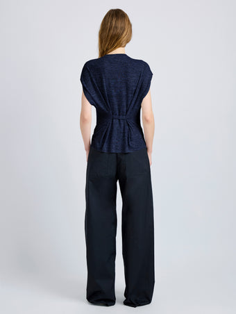 Proenza Schouler Full Length On Model Back Image of Reeva Tee in Marled Jersey in Navy 