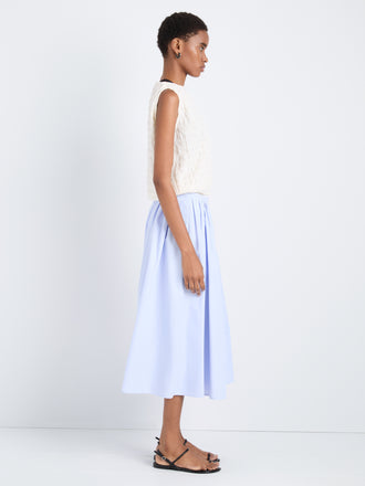 Proenza Schouler Side full length image of model wearing Austin Skirt in Tech Cotton in Sky