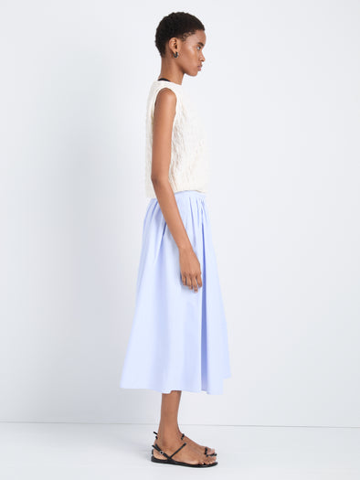 Proenza Schouler Side full length image of model wearing Austin Skirt in Tech Cotton in Sky