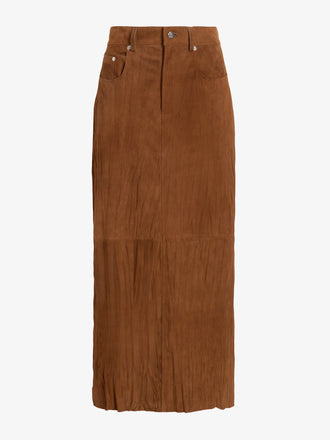 Proenza Schouler Still Life image of Nayah Skirt in Textured Suede in Tobacco