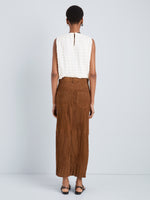Proenza Schouler Back full length image of model wearing Nayah Skirt in Textured Suede in Tobacco