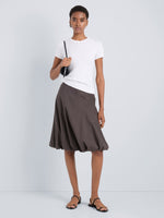 Proenza Schouler Front full length image of model wearing Kyra Skirt in Rumpled Cotton in Coffee