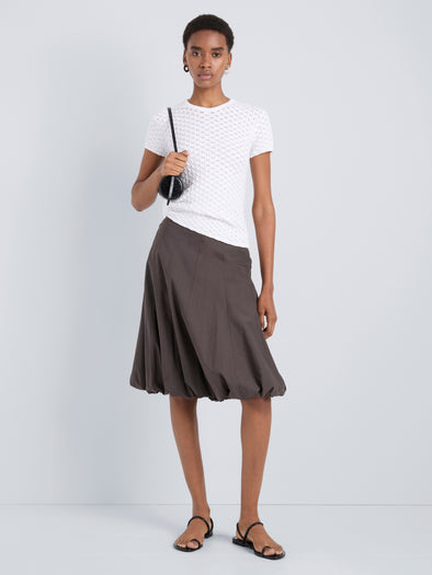 Proenza Schouler Front full length image of model wearing Kyra Skirt in Rumpled Cotton in Coffee