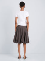 Proenza Schouler Back full length image of model wearing Kyra Skirt in Rumpled Cotton in Coffee