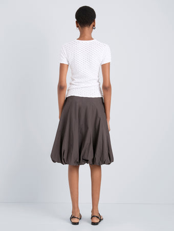 Proenza Schouler Back full length image of model wearing Kyra Skirt in Rumpled Cotton in Coffee