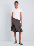 Proenza Schouler Front full length image of model wearing Kyra Skirt in Rumpled Cotton in Coffee