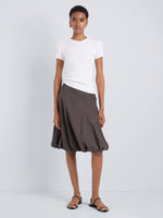Proenza Schouler Front full length image of model wearing Kyra Skirt in Rumpled Cotton in Coffee