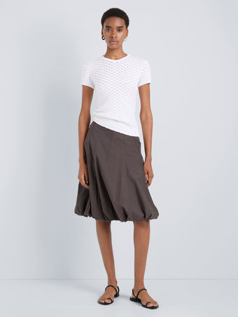 Proenza Schouler Front full length image of model wearing Kyra Skirt in Rumpled Cotton in Coffee