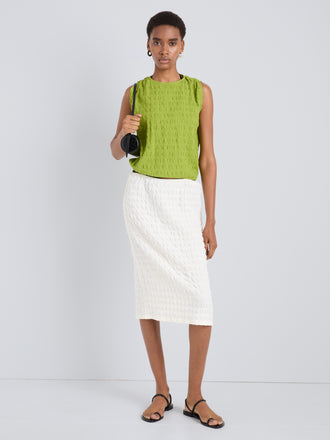 Proenza Schouler Front full length image of model wearing Lori Skirt in Textured Cotton in Off White