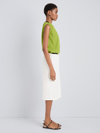 Proenza Schouler Side full length image of model wearing Lori Skirt in Textured Cotton in Off White