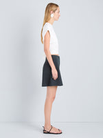 Proenza Schouler Side full length image of model wearing Natalia Short in Outerwear Cotton in Vulcan