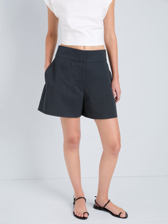 Proenza Schouler Detail image of model wearing Natalia Short in Outerwear Cotton in Vulcan