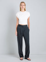 Proenza Schouler Front full length image of model wearing Kyra Skirt in Rumpled Cotton in Straw