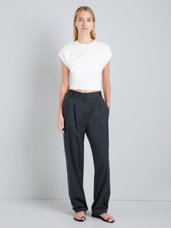 Proenza Schouler Front full length image of model wearing Kyra Skirt in Rumpled Cotton in Straw