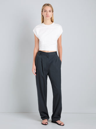 Proenza Schouler Front full length image of model wearing Kyra Skirt in Rumpled Cotton in Straw