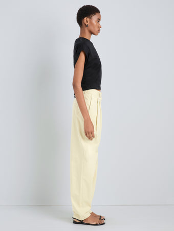 Proenza Schouler Side full length image of model wearing Taya Pant in Outerwear Cotton in Straw