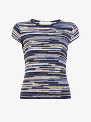 Proenza Schouler Still Life image of Veya Knit Tee in Linen Dry Rib in Navy Multi