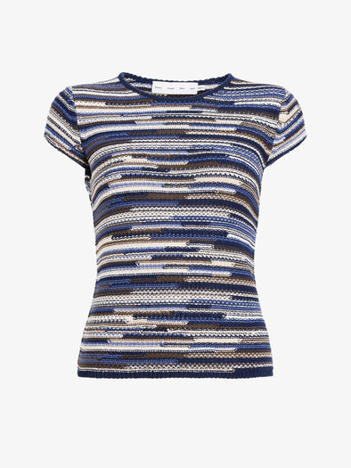 Proenza Schouler Still Life image of Veya Knit Tee in Linen Dry Rib in Navy Multi