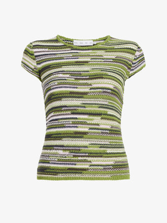 Proenza Schouler Still Life image of Veya Knit Tee in Linen Dry Rib in Apple Multi