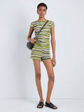 Proenza Schouler Front full length image of model wearing Veya Knit Tee in Linen Dry Rib in Apple Multi