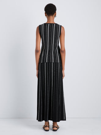 Proenza Schouler Back full length image of model wearing Alyna Vest in Textured Knit in BlackWhite
