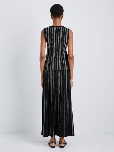 Proenza Schouler Back full length image of model wearing Alyna Vest in Textured Knit in BlackWhite