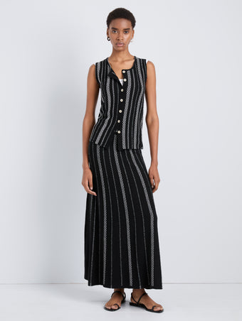 Proenza Schouler Front full length image of model wearing Alyna Vest in Textured Knit in BlackWhite