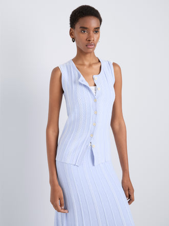 Proenza Schouler Front cropped image of model wearing Alyna Vest in Textured Knit in SkyWhite