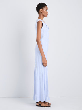 Proenza Schouler Side full length image of model wearing Alyna Vest in Textured Knit in SkyWhite