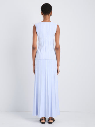 Proenza Schouler Back full length image of model wearing Alyna Vest in Textured Knit in SkyWhite