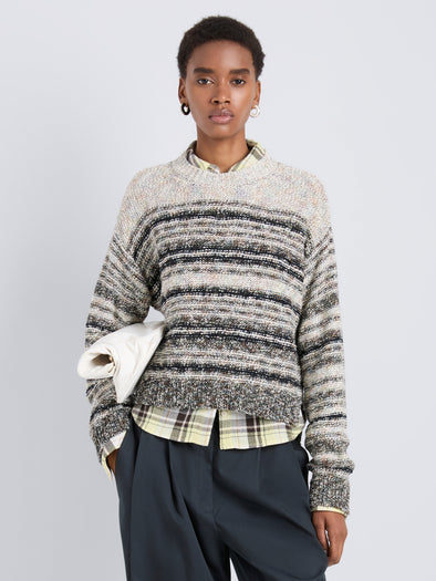 Proenza Schouler Front cropped image of model wearing Ivara Sweater in Space Dye in VulcanOff White