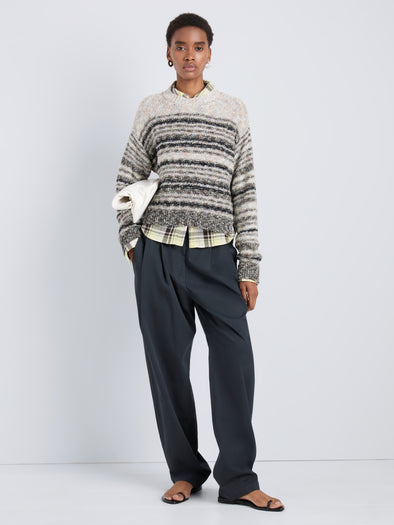 Proenza Schouler Front full length image of model wearing Ivara Sweater in Space Dye in VulcanOff White