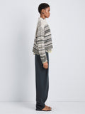 Proenza Schouler Side full length image of model wearing Ivara Sweater in Space Dye in VulcanOff White
