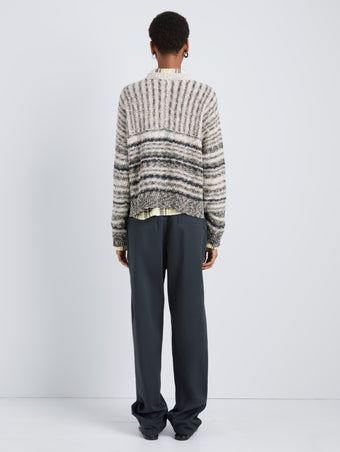 Proenza Schouler Back full length image of model wearing Ivara Sweater in Space Dye in VulcanOff White
