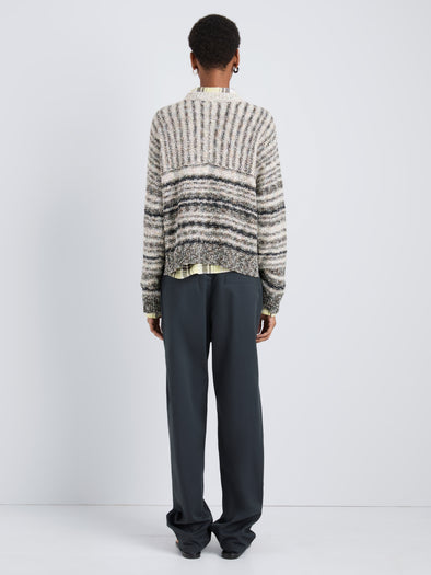 Proenza Schouler Back full length image of model wearing Ivara Sweater in Space Dye in VulcanOff White