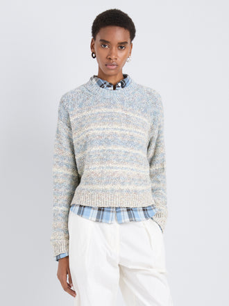 Proenza Schouler Front cropped image of model wearing Ivara Sweater in Space Dye in HazeOff White