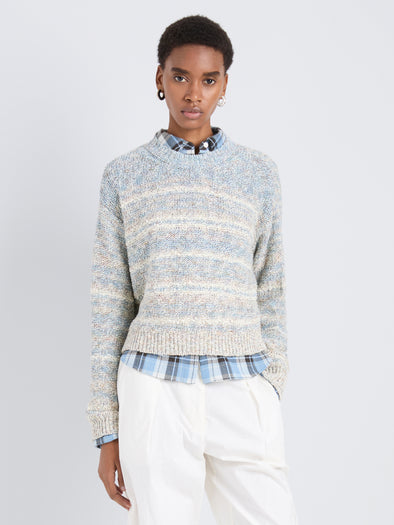 Proenza Schouler Front cropped image of model wearing Ivara Sweater in Space Dye in HazeOff White